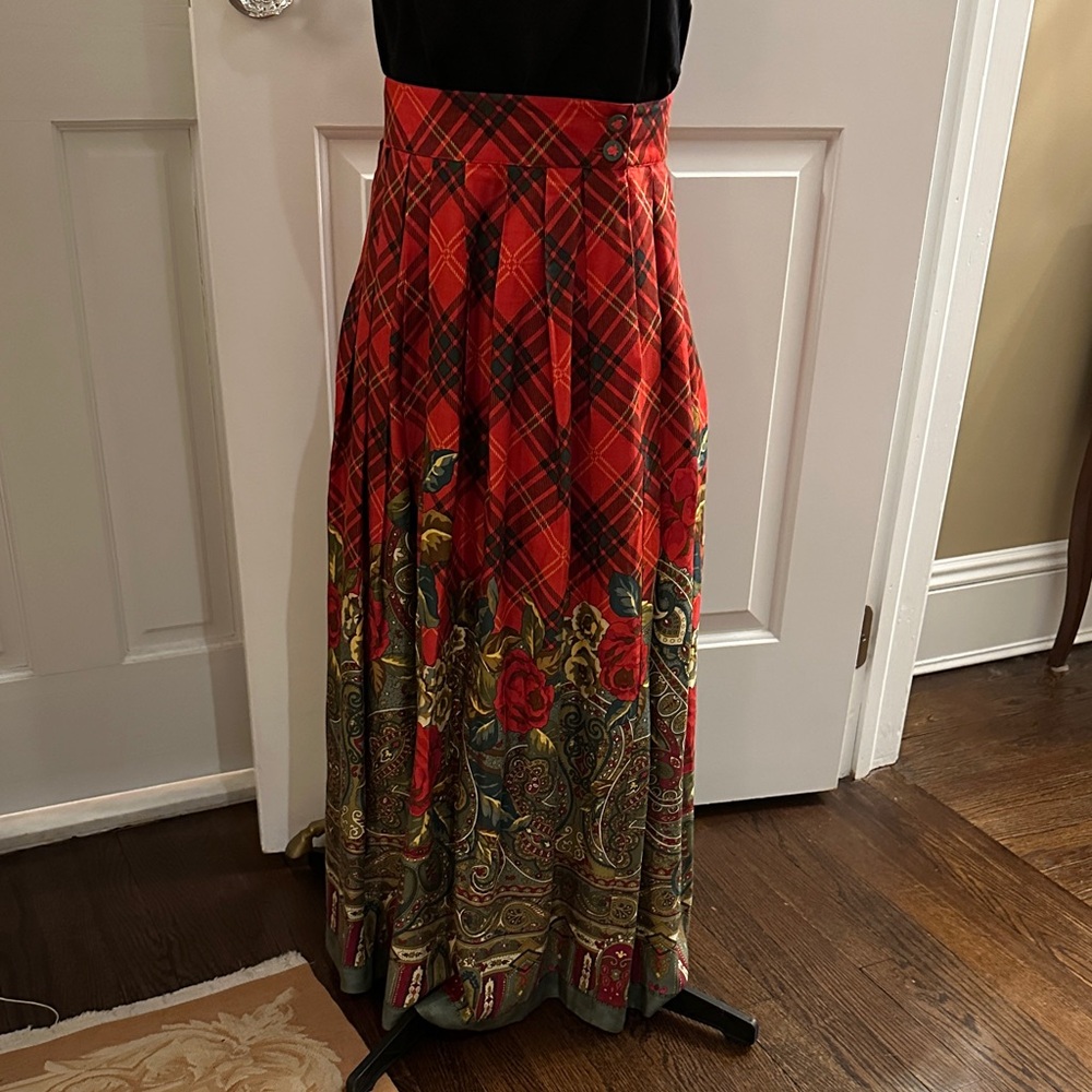 Vintage Paisley Plaid Herman Geist Size 8 Wool Blend Skirt with Pockets